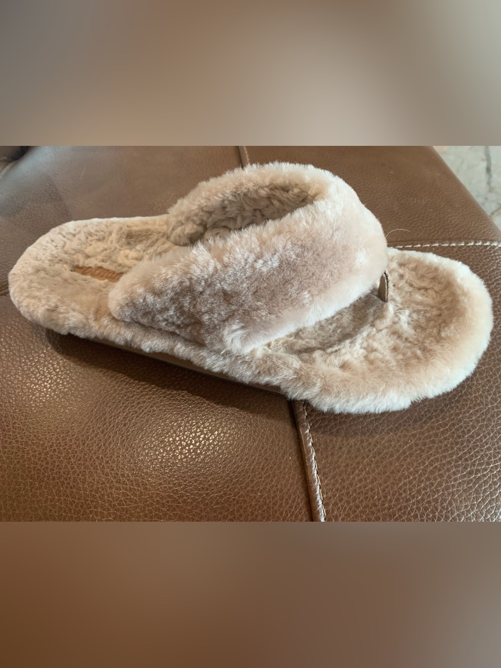 OluKai Plush Faux Shearling Slide in Light Beige